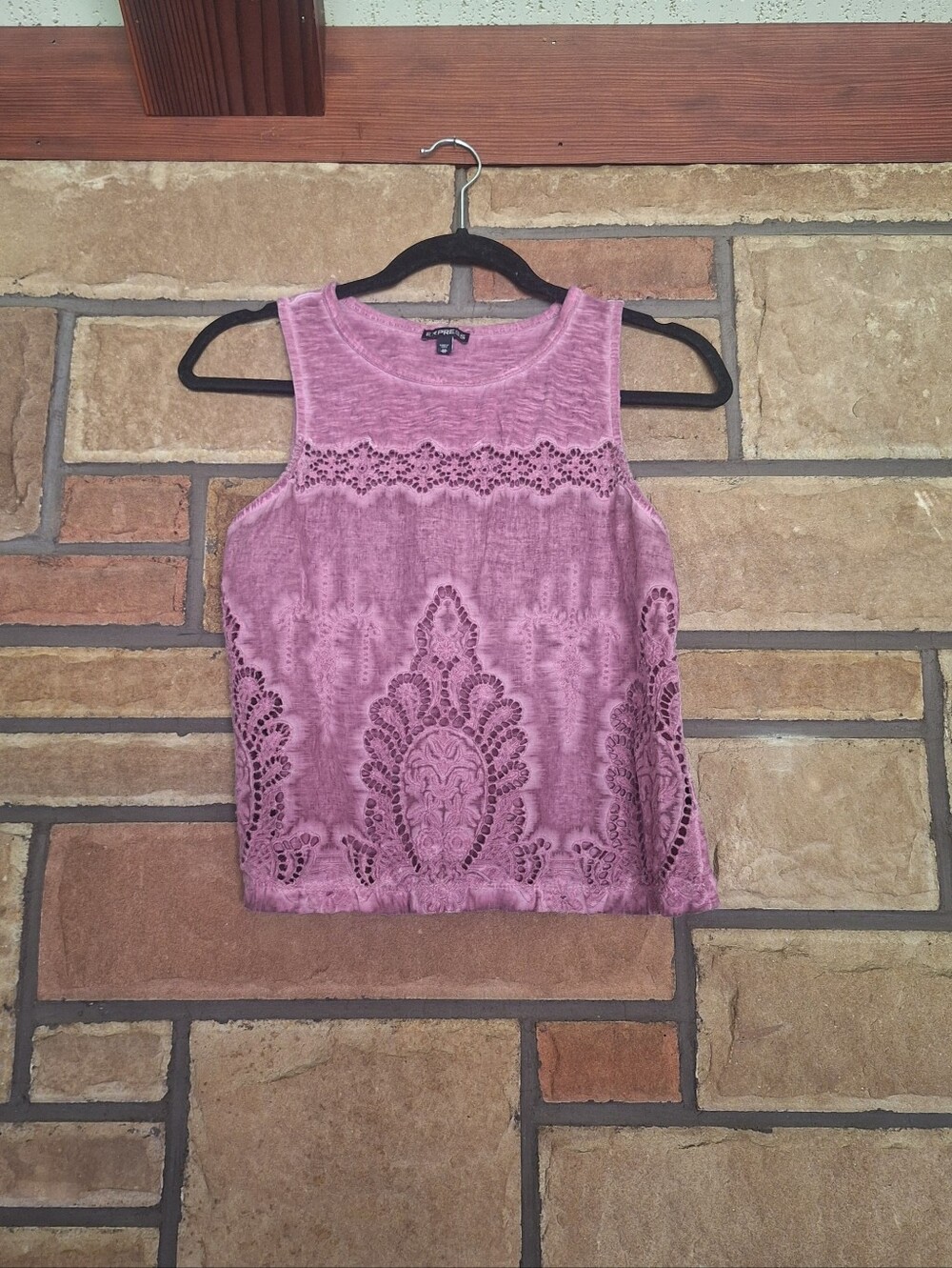 Express Sleeveless Lavender Crochet Accent Tank Top XS